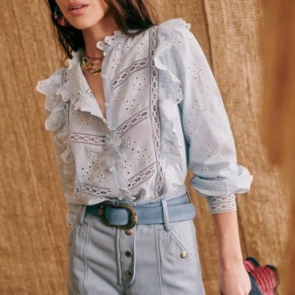 Sezane Irma Blouse in Baby Blue Size 38 US 6 - Picture 3 of 12